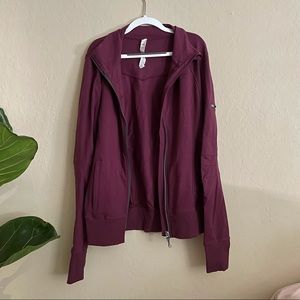 Women's Maroon Zip Hoodie Jacket - Alo